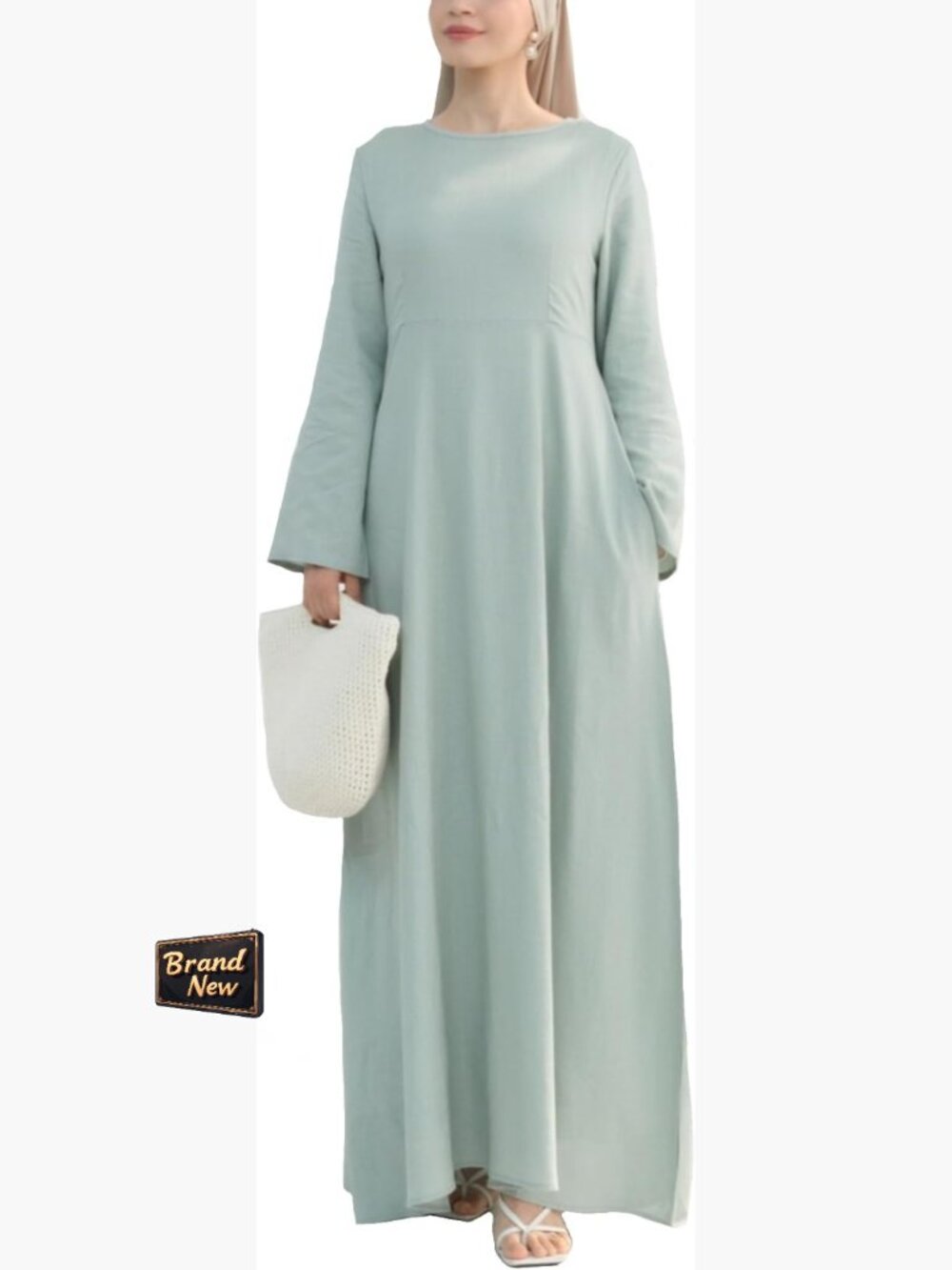 Linen Long Sleeve Maxi Dress A-Line Modest Abaya Summer